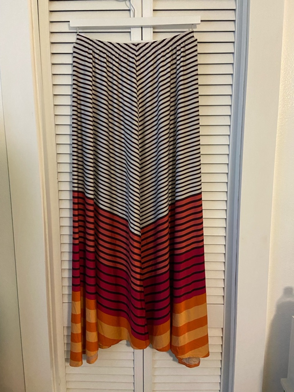 new directions Women’s Striped Maxi Skirt in White, Black, Pink, Orange